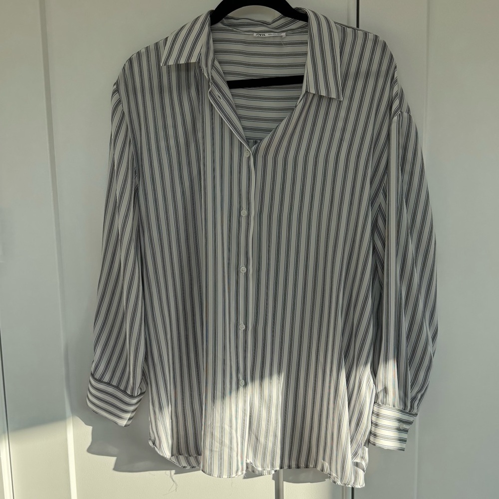 Zara Striped Pajama Silky Button Up Top